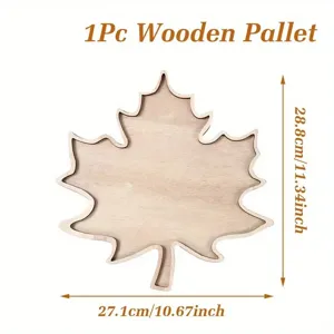 Detailed view of creative maple leaf shaped wooden tray, natural solid wood snack decorative plate.