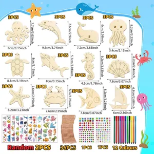 DIY wooden marine craft toy set for kids ocean style educational puzzle toy 12 colors