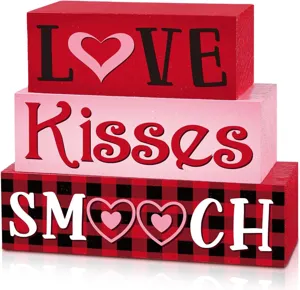 Decoration bloc bois Saint Valentin plateau etage ferme table ornament amour panneau