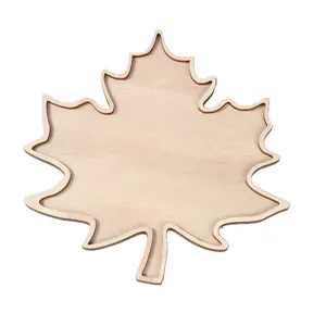 Wooden maple leaf shaped tray, decorative solid wood dessert plate for home Christmas party.