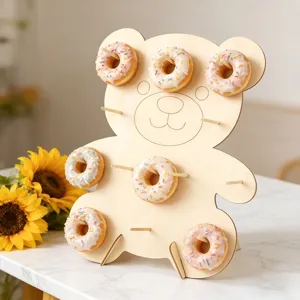 Cute wooden bear donut display stand dessert table party wedding cookie holder prop decoration