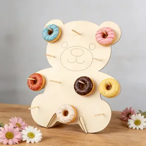Wooden bear donut display stand, cute dessert table cake holder for wedding party event.