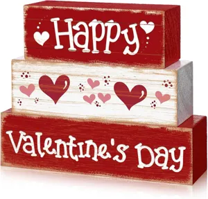 Saint-Valentin bloc de bois plateau étagé centre de table rouge blanc amour décoration maison