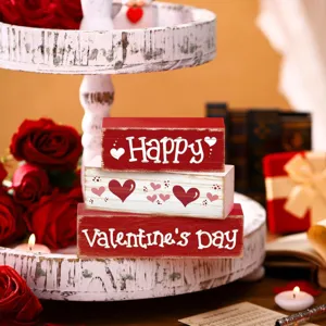 Decoration en bois Saint-Valentin empilable plateau etages avec motif coeur table.