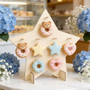 Wooden star dessert display stand for wedding party, cute donut and cookie holder tray
