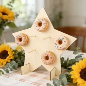 Wooden star donut stand for party wedding dessert display holder with sticks wooden table decor