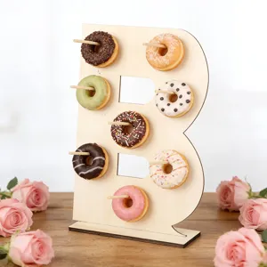 Wooden letter B shape donut display stand dessert holder party wedding pastry rack prop