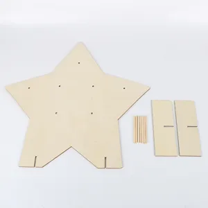 Wooden star shape dessert display stand DIY parts detail view, natural wood material.