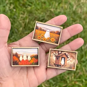 Halloween miniature wooden frame art paintings cute ghost dollhouse decor wall decor