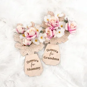 Adorno de Mesa de Madera para el Día de la Madre DIY Grabado Láser Ramo de Flores Decoración