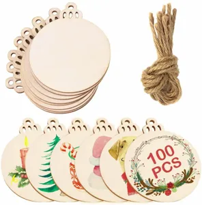 Holz Weihnachtsbaum Ornamente Rohlinge mit Kordel für DIY Basteln und Feiertag Heimdeko Set.