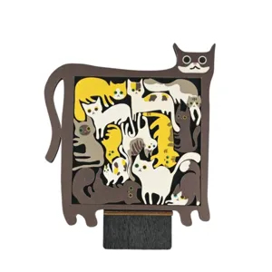 Juego de rompecabezas de gatos de madera, lindas piezas de gatos encajables con soporte.