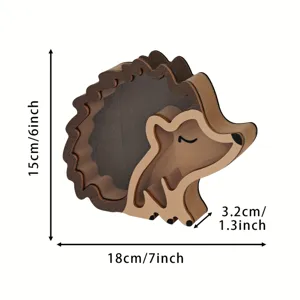 Wooden hedgehog piggy bank for kids cash coin container cute animal design desktop decor