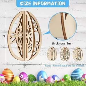 Oeuf de Pâques en bois creux découpe décoration de table artisanat 3x2 pouces DIY