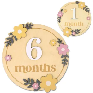 Wooden Baby Milestone Card Newborn Monthly Milestone Wood Board Set With Replaceable Numbers Floral Photo Prop