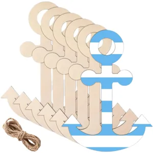 6Pcs Unfinished Wooden Anchor Cutouts DIY Nautical Theme Home Party Wall Hanging Decor