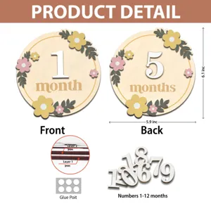 Wooden baby milestone cards newborn monthly wooden discs with numbers for photography props