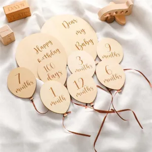 Nordischer Stil Holz Ballon Meilenstein Karten Baby Geburtstag Fotorequisiten Baby Wachstumsnachweis Gedenkspielzeug