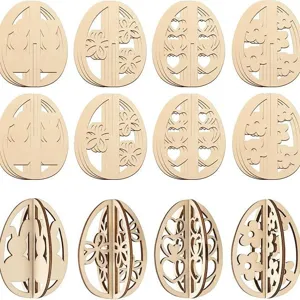 Artisanat en bois d'oeuf de Pâques bricolage peignable tranches de bois non finies décoration.