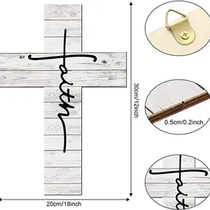 Rustic wooden cross wall hanging with faith lettering religious home decor 30x20cm