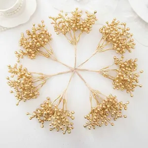 Gold artificial berry stems for Christmas tree decorations wreath floral DIY craft projects.