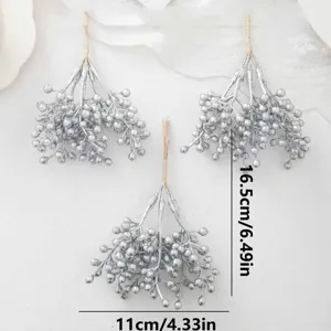 Silver artificial berry clusters for Christmas tree and wreath decoration DIY craft supplies.