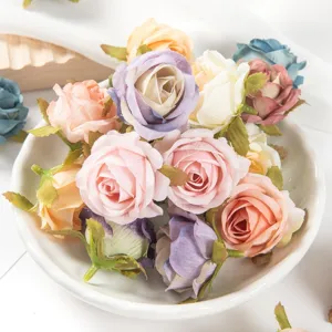 Artificial vintage rose flower heads for DIY handmade crafts wedding home decor box.