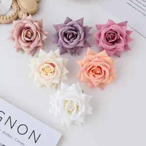 Artificial velvet rose flower heads 8cm DIY handmade wedding decorative fake flowers multi-color set