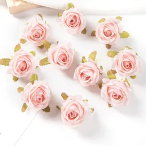 Artificial pink rose heads silk flowers for DIY crafts wedding gift box decor set