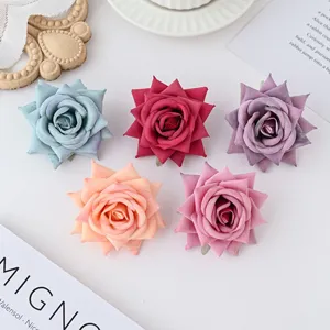 Artificial rose flower heads, 8cm velvet floral decor, DIY corsage wedding craft details.