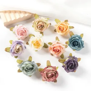 Vintage Artificial Rose Flower Heads Fabric Fake Flowers For DIY Handcrafted Boutonnieres Home Wedding Party Decor