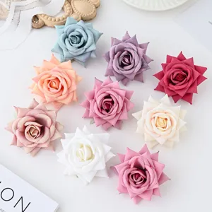 Artificial velvet rose flower heads 8cm colorful DIY corsage wedding floral decor 1pcs