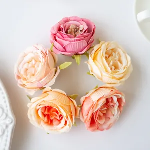 Artificial silk rose peony flower heads for wedding party decor, DIY floral crafts, and photography.