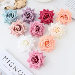 Artificial velvet rose flower heads, 8cm colorful faux roses for DIY wedding and home decoration.