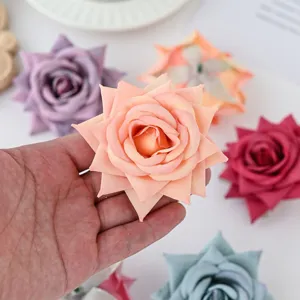 Artificial velvet rose flower head 8cm DIY boutonniere decoration handmade wedding floral details.