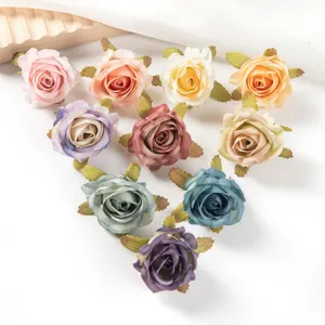 Vintage artificial rose flower heads set for DIY crafts, wedding and handmade floral decor.