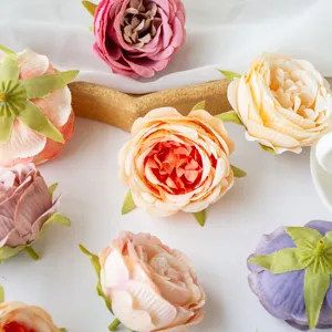 Artificial silk peony rose flower heads for wedding DIY floral decor photography props detail view
