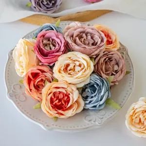 Artificial silk rose peony flower heads for DIY wedding party home decor and photography props.