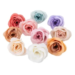 4cm têtes de roses artificielles en soie couleurs mélangées boîte cadeau mariage décoration mur