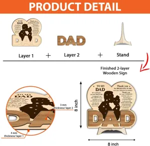 DIY wooden Father's Day sign with double layer design, custom engraved dad message and stand.