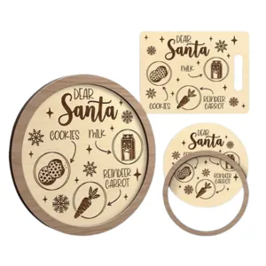 Christmas wooden treats board set Santa milk cookies tray holiday festive kitchen decor gifts