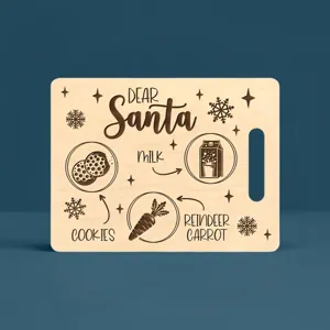 Wooden Christmas treat board for Santa cookies and milk engraved festive serving tray cutting board