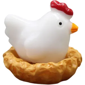 Cute resin chicken miniature figurine with nest for cute desktop micro landscape decor.