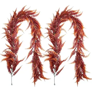 Artificial fern hanging vine autumn color fake plant green for home wedding wall decor 2pcs