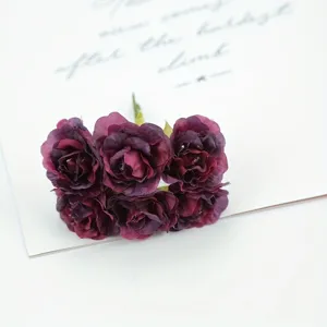 6-Head Artificial Peony Silk Flowers Dark Purple Wedding Home DIY Craft Photo Props