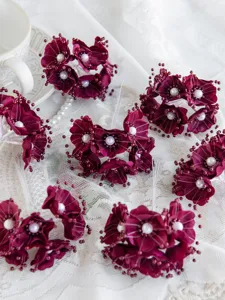 Dunkelrote künstliche Stoffblumen Haarschmuck DIY Handwerk Braut Haarnadel Material