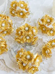 Goldene künstliche Stoffblumen Haarschmuck DIY brautliche Haarnadeln Material Details.