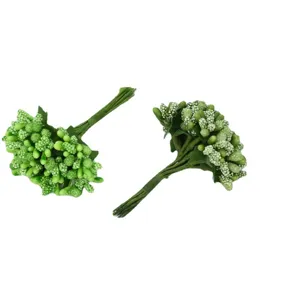 Green artificial berry bunches, crystal gypsum bead surface DIY material for handmade crafts.