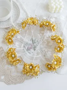 Künstliche goldene Stoffblumen Perlen Stempel DIY Braut Haarschmuck Hochzeit Basteln
