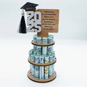 caja de regalo de dinero de madera para graduación 2025 soporte de exhibición de efectivo
